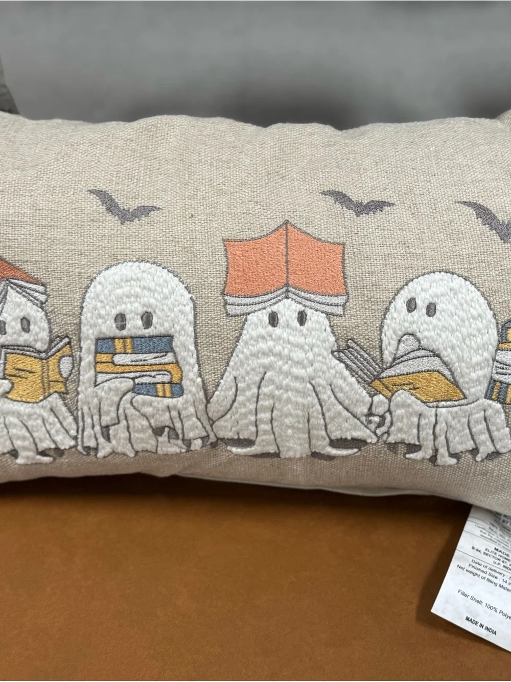 Cynthia Rowley Beige Halloween Ghost Reading Decorative Pillow